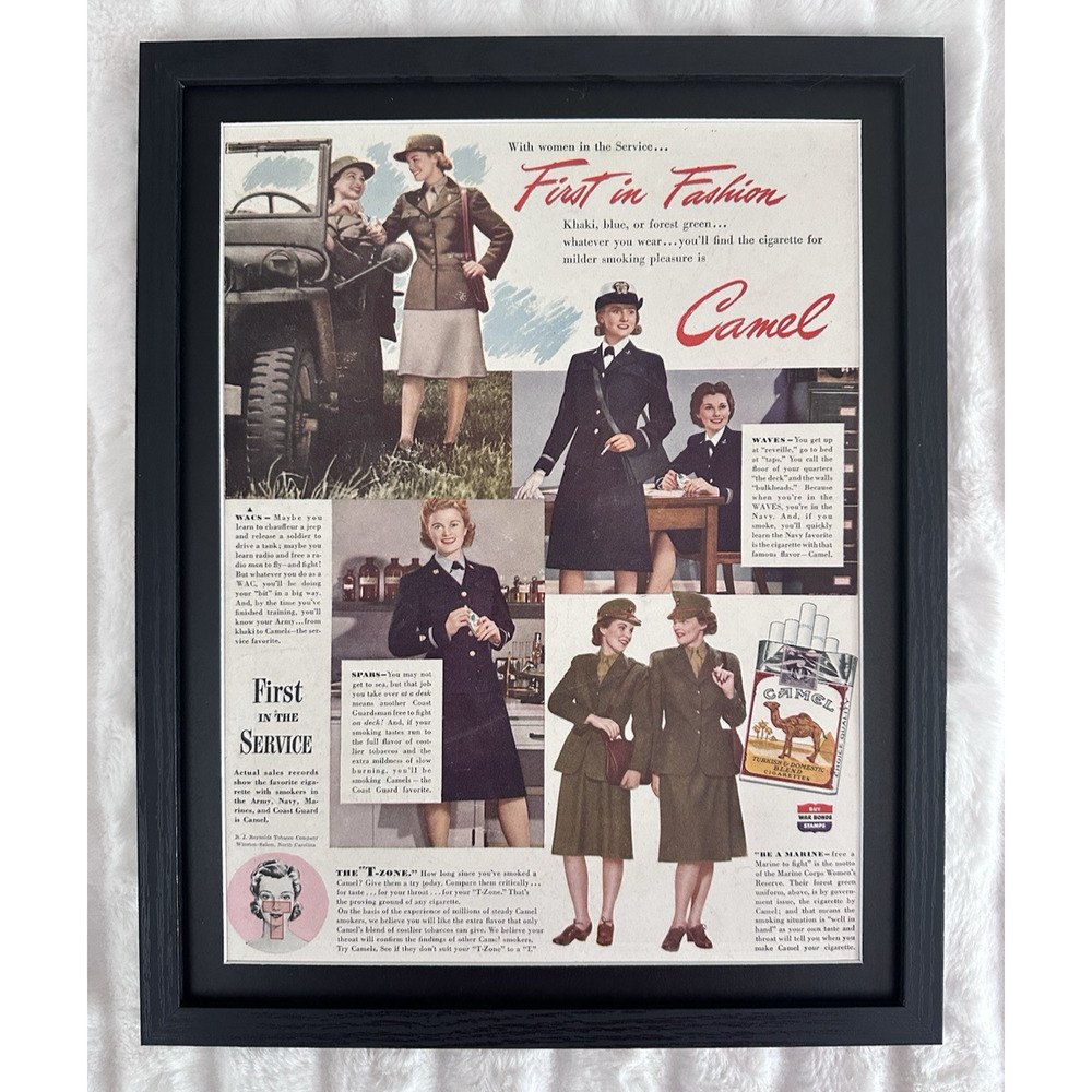 Framed 1945 Camel Cigarettes First In Women Fashion WWII Vintage Print Ad
